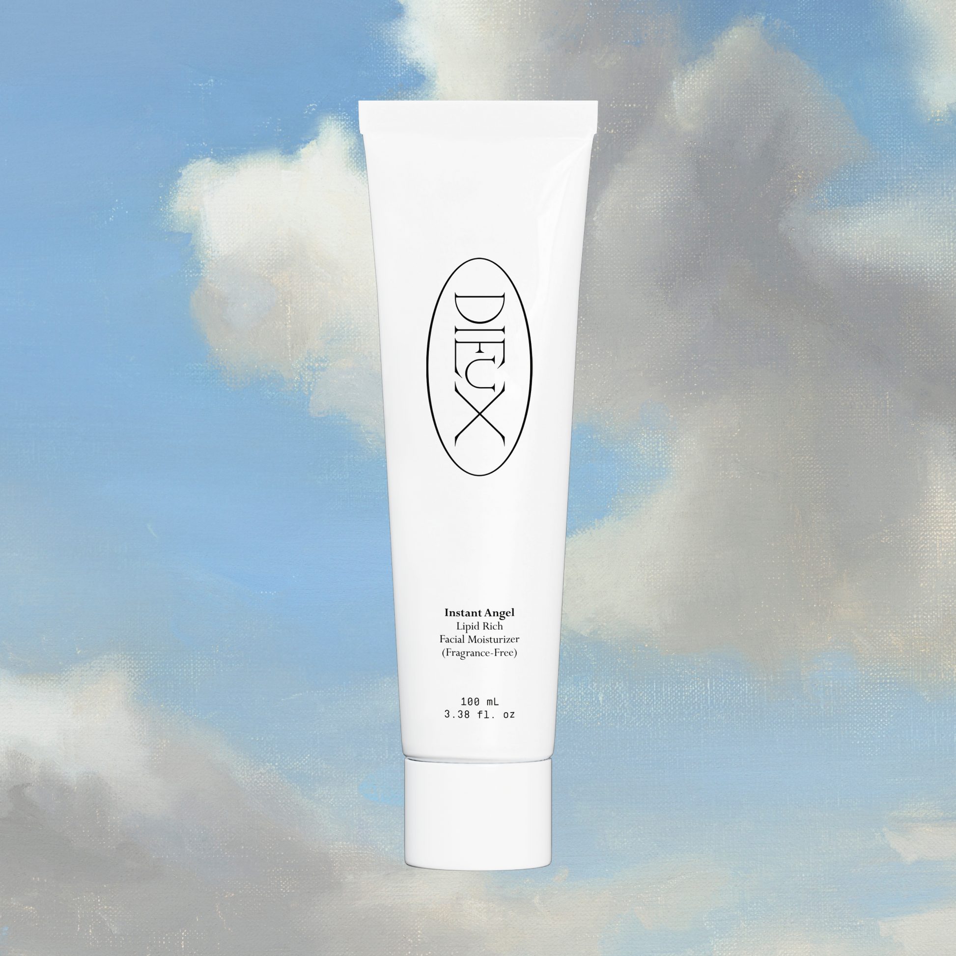 Dieux Instant Angel Firming Moisturizer 100ml Size on a cloud background.