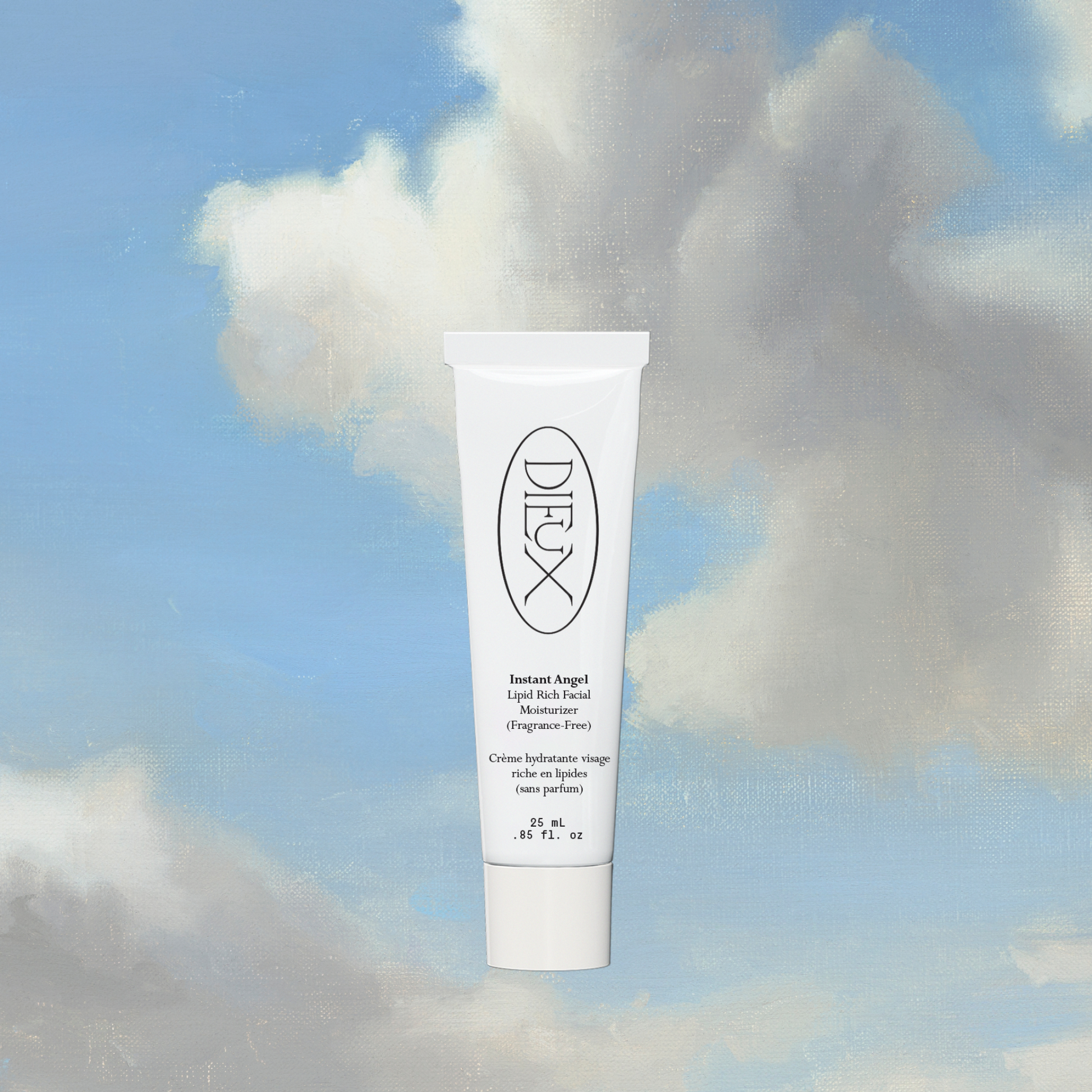 Dieux Instant Angel Firming Moisturizer 25ml Size on a cloud background.
