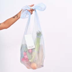 hand holding The Dieux-It-All Tote filled with produce
