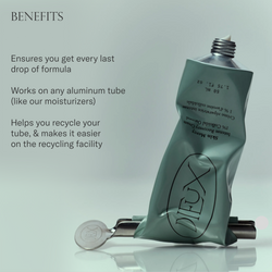 Dieux Skin Mercy Recovery Cream on green background with text speaking to benefits of Squeeze Key