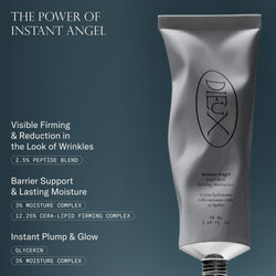 Infographic of Dieux Instant Angel Firming Moisturizer's key ingredients