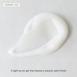Dieux Air Angel Gel Cream texture swatch on a white background with text to explain the texture feel and finish