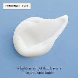 Image: A swatch of Dieux Air Angel Gel Cream on a light blue background.

Text: Fragrance Free. A light-as-air gel that leaves a natural, satin finish