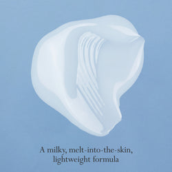 Product swatch of Dieux Deliverance Serum on a light blue background.

Text: A milky, melt-into-the-skin, lightweight formula.