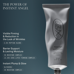 The power of Instant Angel Firming Moisturizer. Visible firming & reduction in the look of wrinkles with 2.5% peptide blend. Barrier support & lasting moisture with 3% Moisture Complex and 12.25% Cera-Lipid Firming Complex. Instant plump & glow with glycerin & 3% Moisture Complex.