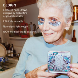 Good Taste Forever Eye Mask design features hand-drawn designs by Fishwife's original illustrator, infinitely reusable, non-slip & lightweight, 100% medical grade silicone. 