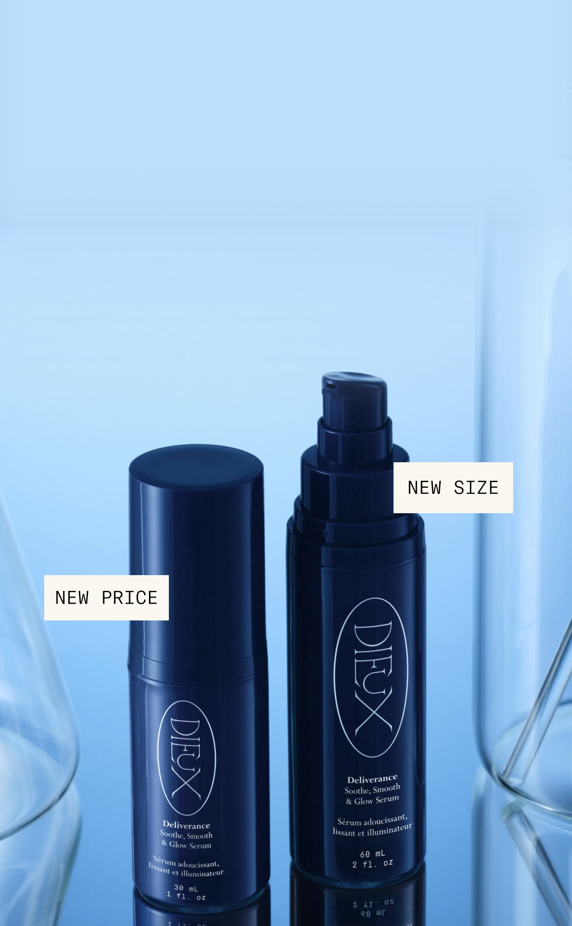 Deliverance new price and new size graphic with two bottles
