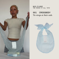 A video showing the multiple ways to tie The Dieux-It-All Tote 