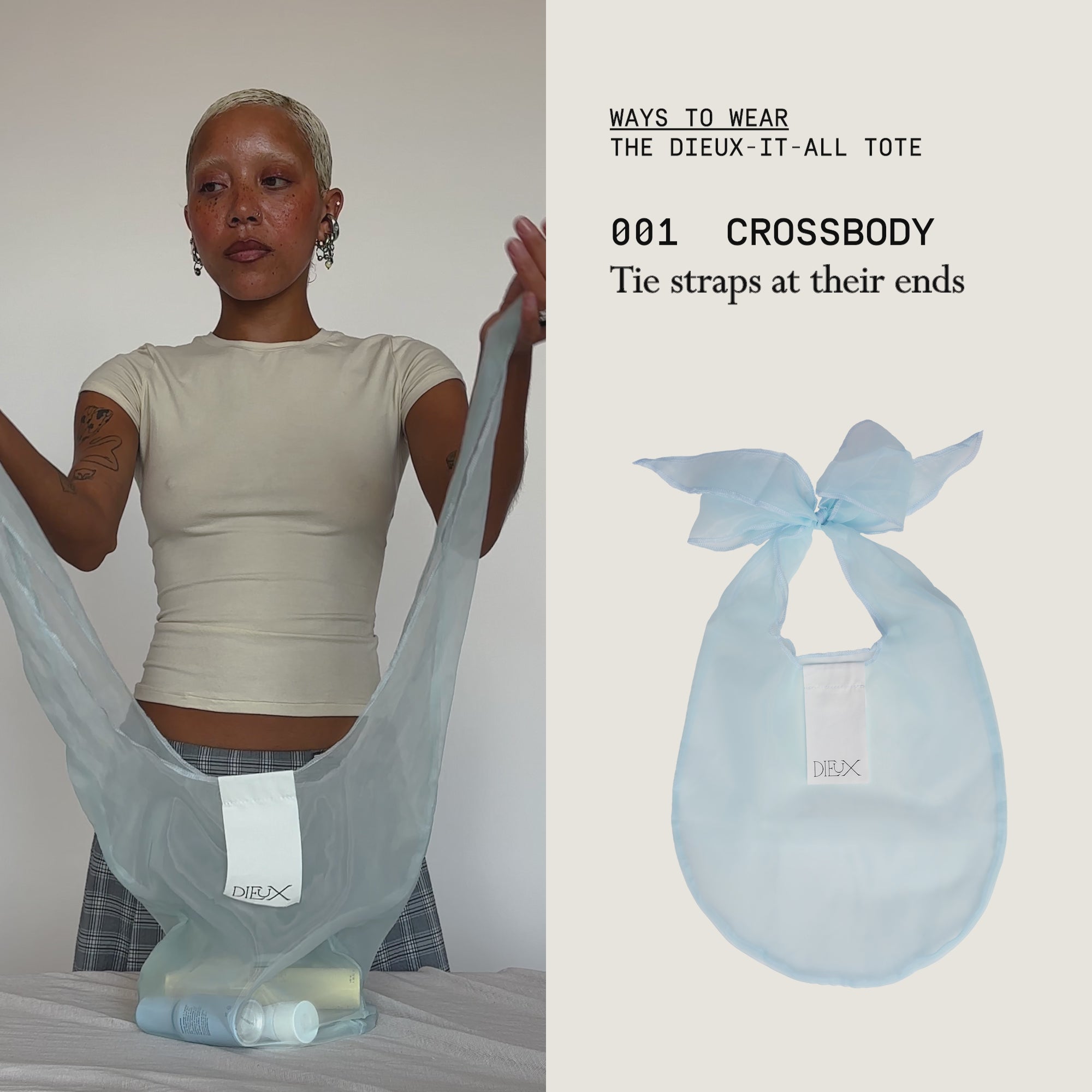 A video showing the multiple ways to tie The Dieux-It-All Tote 